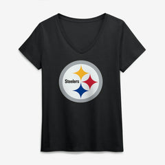 Pittsburgh Steelers Logo Athletic Women's Primary Logo V-Neck T-Shirt Black