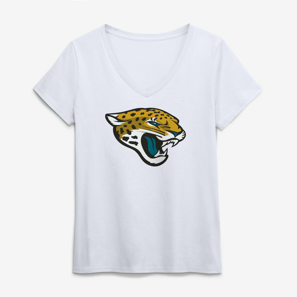 Jacksonville Jaguars Logo Athletic Women's Primary Logo V-Neck T-Shirt White