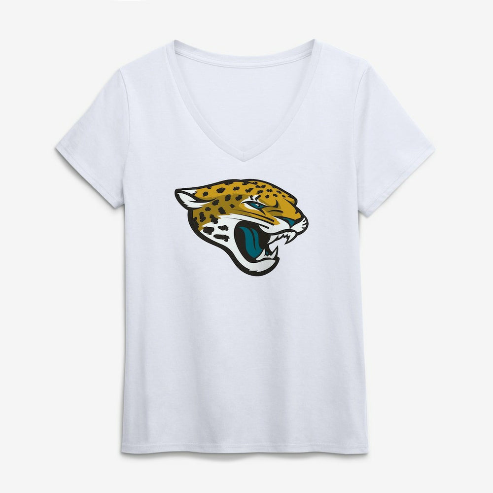 Jacksonville Jaguars Logo Athletic Women's Primary Logo V-Neck T-Shirt White