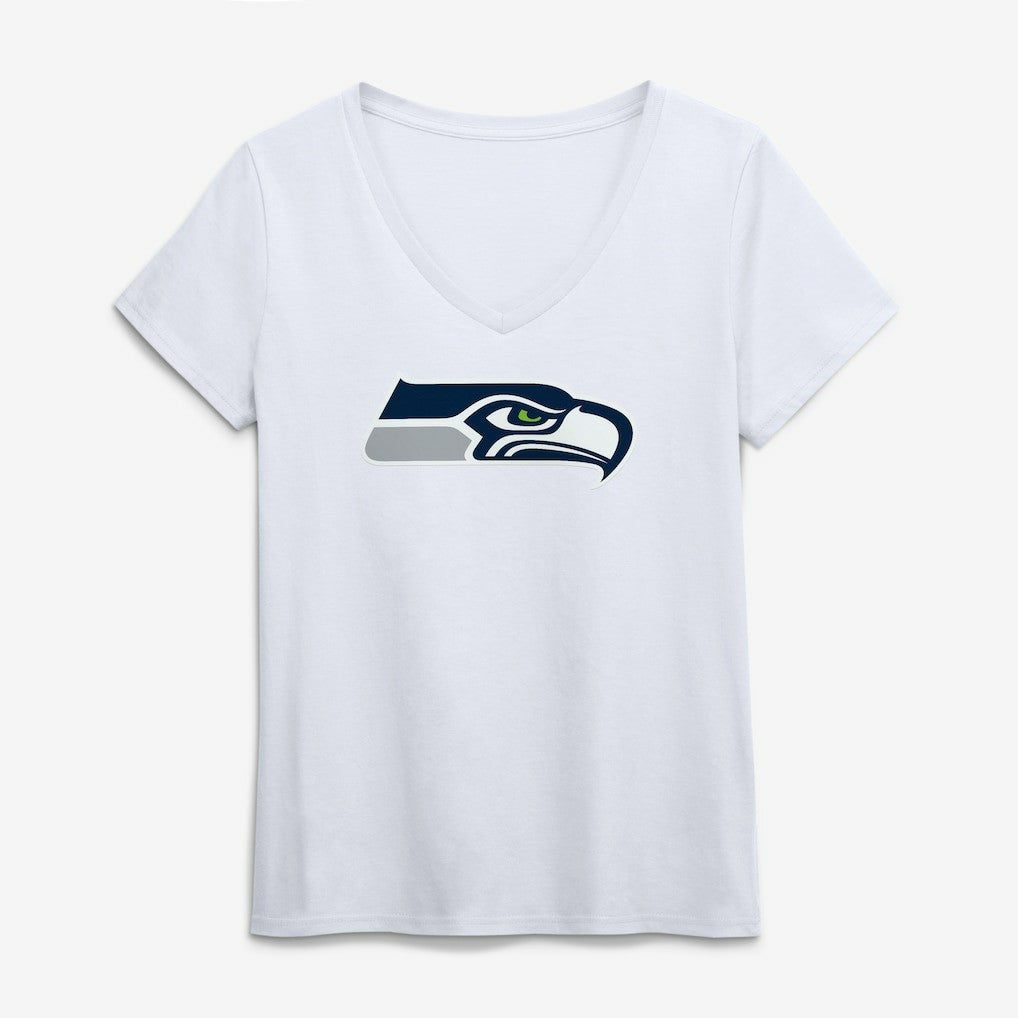 Seattle Seahawks Logo Athletic Women's Primary Logo V-Neck T-Shirt White