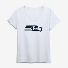 Seattle Seahawks Logo Athletic Women's Primary Logo V-Neck T-Shirt White