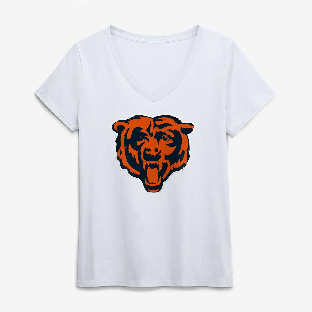 Chicago Bears Logo Athletic Women's Primary Logo V-Neck T-Shirt White