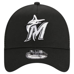 Miami Marlins New Era A-Frame 9FORTY Trucker Adjustable Hat - Black Hats
