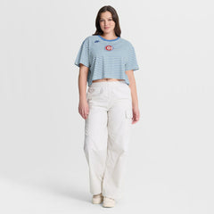 Chicago Cubs Nike Women's Cooperstown Collection Striped Cropped T-Shirt - Light Blue/Cream T-shirts