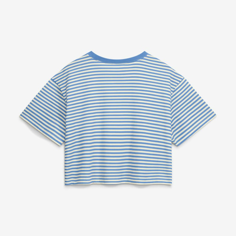 Chicago Cubs Nike Women's Cooperstown Collection Striped Cropped T-Shirt - Light Blue/Cream T-shirts
