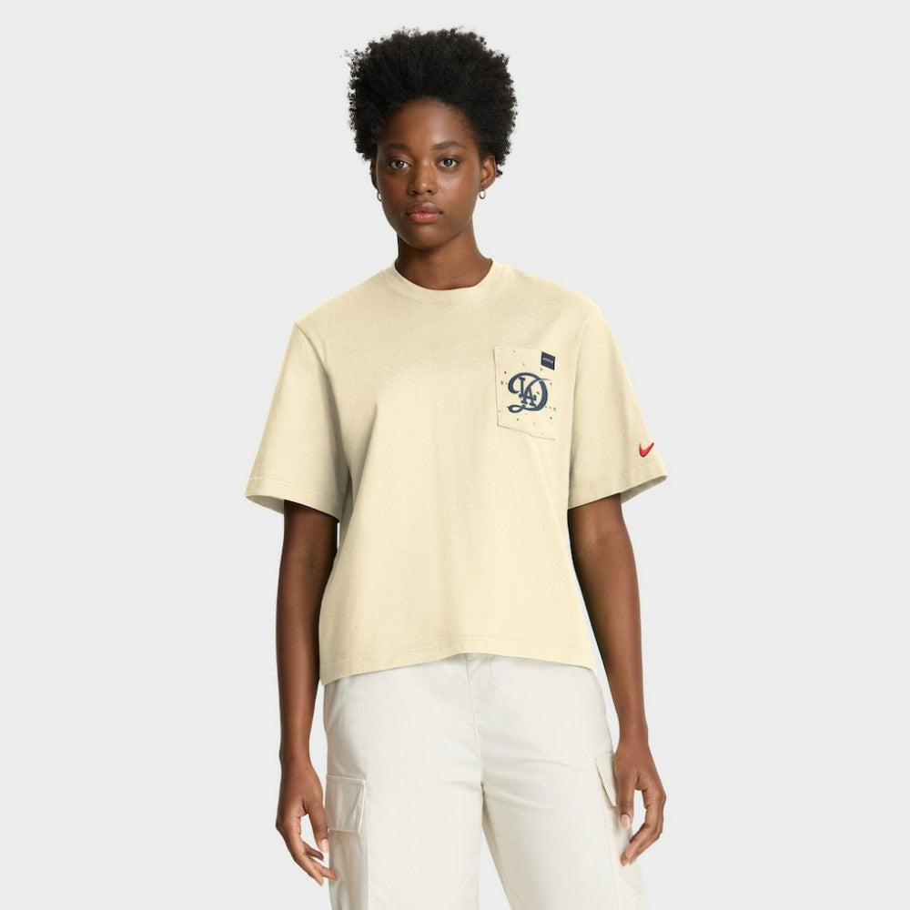 Los Angeles Dodgers Nike Women's City Connect Pocket Boxy T-Shirt - Cream T-shirts