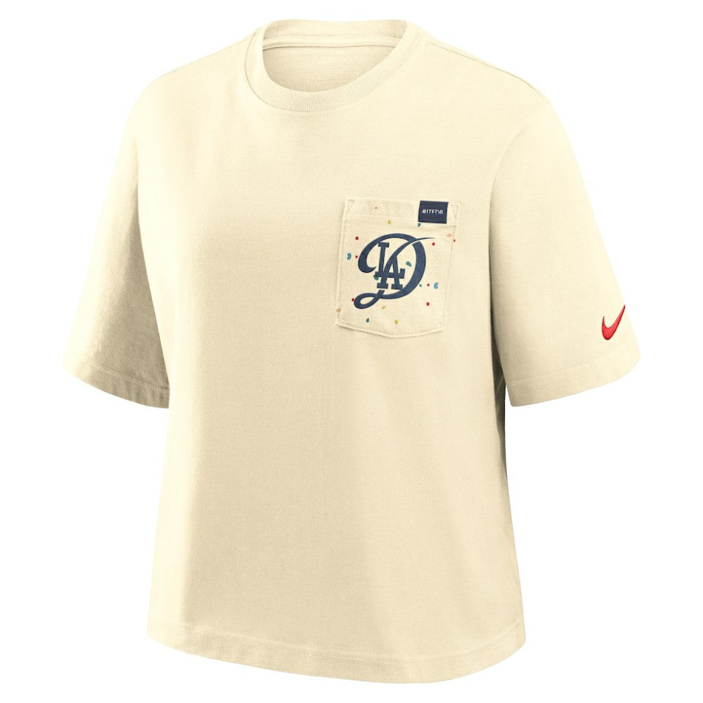 Los Angeles Dodgers Nike Women's City Connect Pocket Boxy T-Shirt - Cream T-shirts