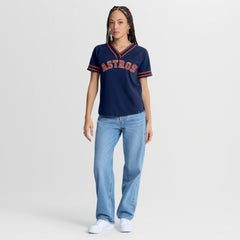 Houston Astros Fanatics Women's Diva Race Ahead Raglan V-Neck T-Shirt - Navy T-shirts