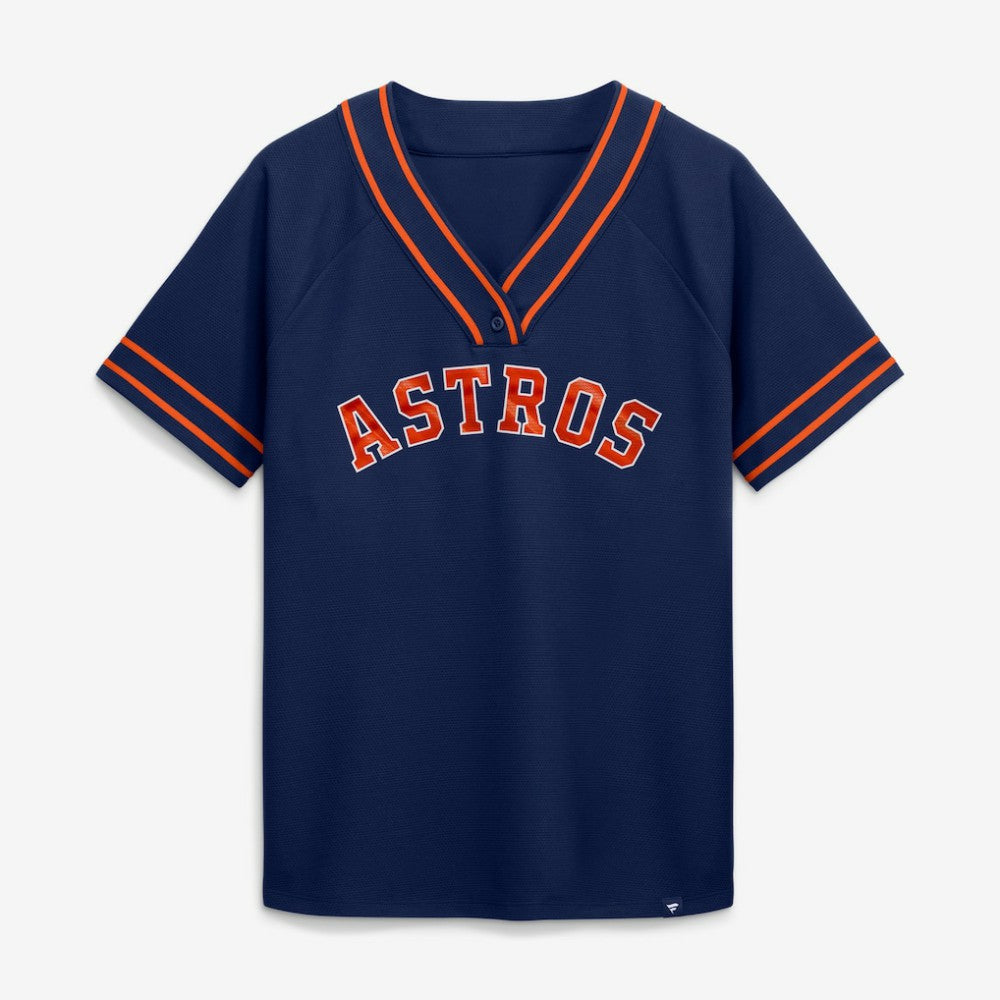 Houston Astros Fanatics Women's Diva Race Ahead Raglan V-Neck T-Shirt - Navy T-shirts