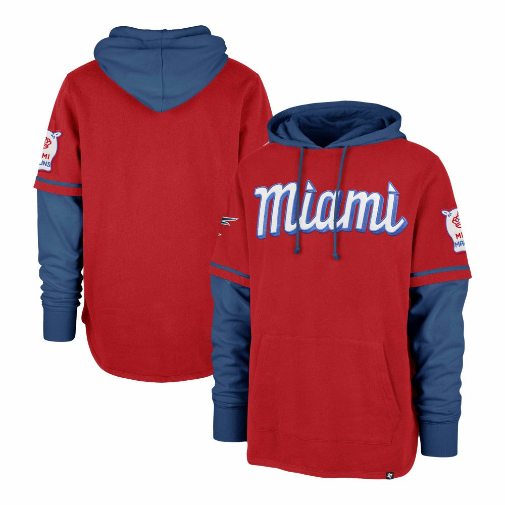 Miami Marlins '47 City Connect Trifecta Shortstop Pullover Hoodie - Red Hoodies