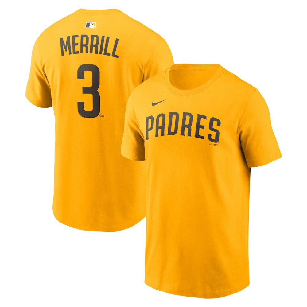 Jackson Merrill San Diego Padres Nike Name & Number T-Shirt - Gold T-shirts