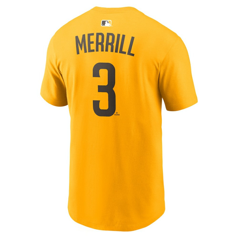 Jackson Merrill San Diego Padres Nike Name & Number T-Shirt - Gold T-shirts