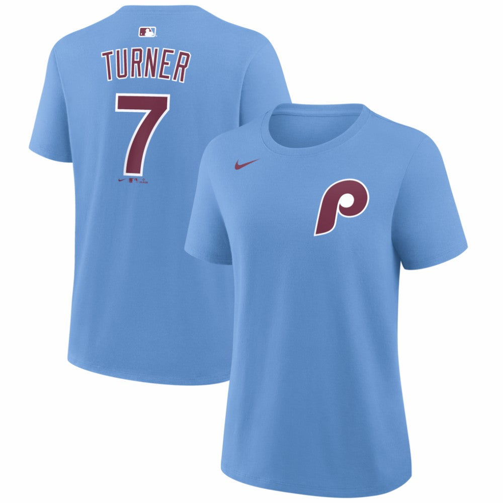 Trea Turner Philadelphia Phillies Nike Women's Name & Number T-Shirt - Light Blue T-shirts
