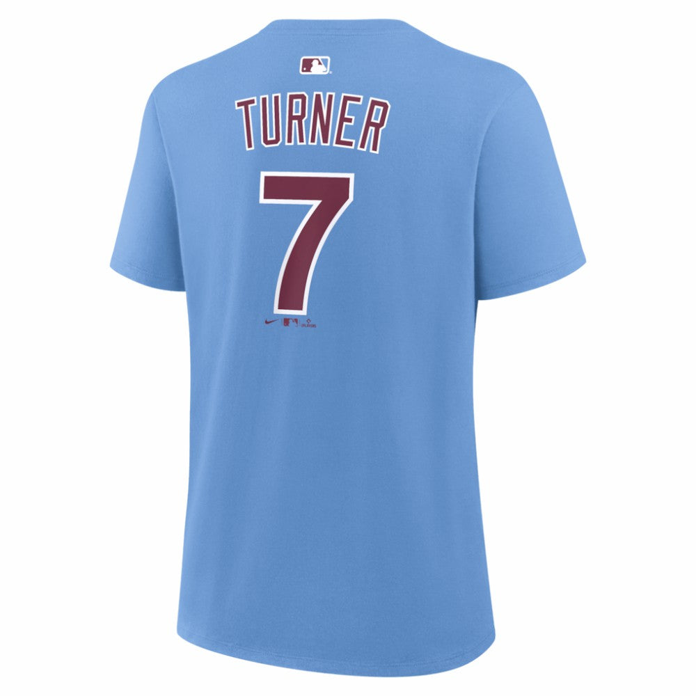 Trea Turner Philadelphia Phillies Nike Women's Name & Number T-Shirt - Light Blue T-shirts