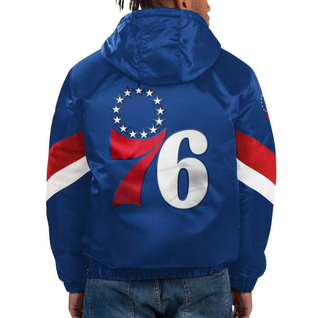 Philadelphia 76ers Starter Force Play Satin Hoodie Half-Zip Jacket Royal