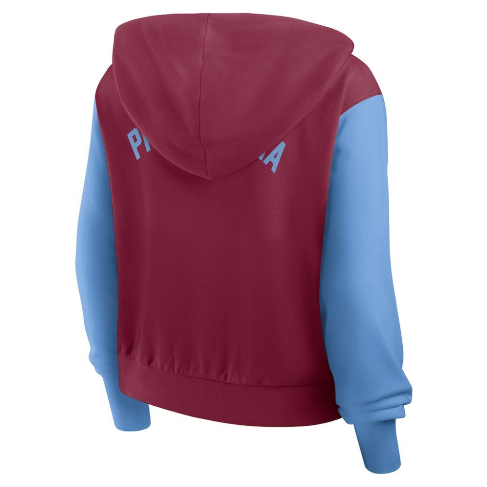 Philadelphia Phillies Nike Women's Cooperstown Collection Cropped Full-Zip Hoodie - Burgundy/Light Blue Hoodies