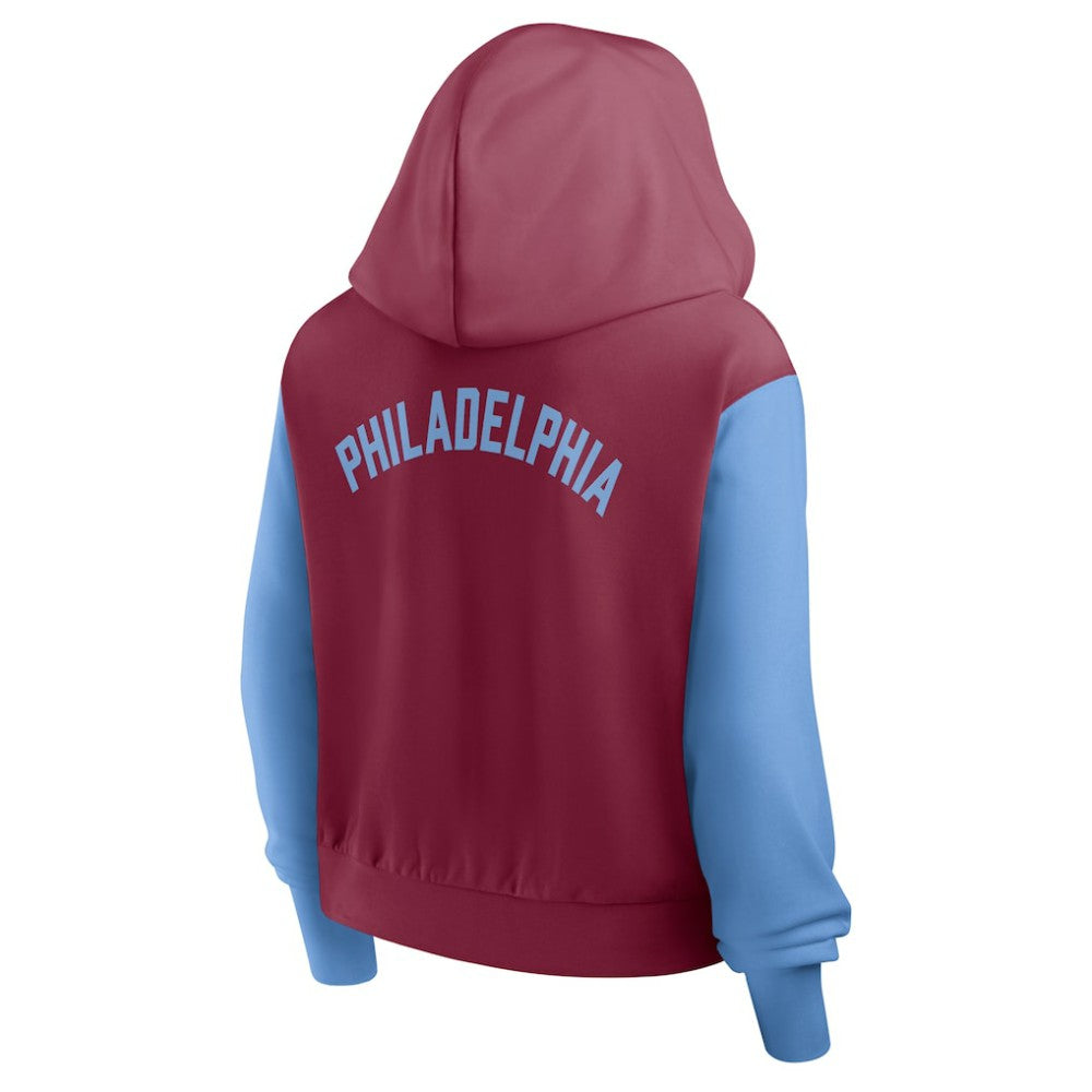 Philadelphia Phillies Nike Women's Cooperstown Collection Cropped Full-Zip Hoodie - Burgundy/Light Blue Hoodies