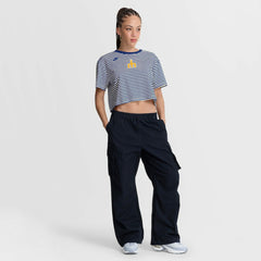 Seattle Mariners Nike Women's Cooperstown Collection Striped Cropped T-Shirt - Royal/Cream T-shirts