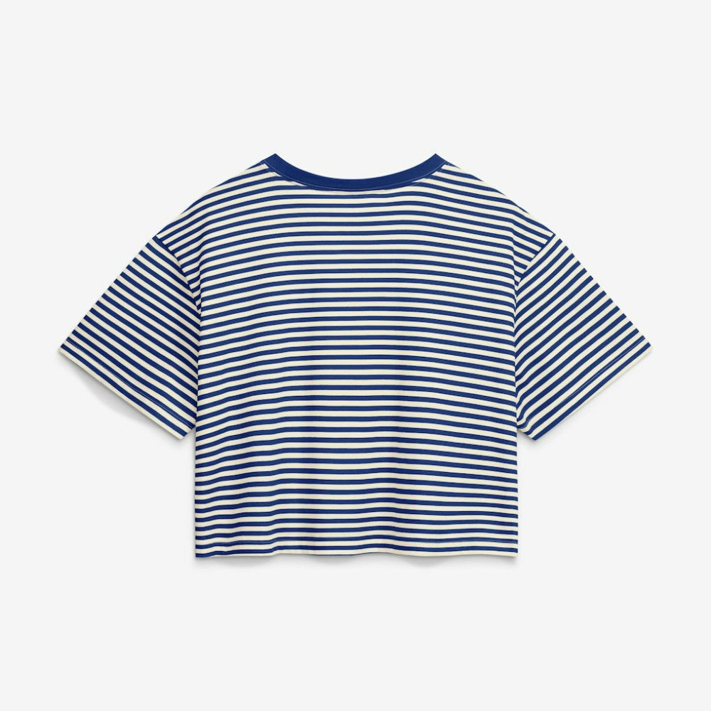 Seattle Mariners Nike Women's Cooperstown Collection Striped Cropped T-Shirt - Royal/Cream T-shirts