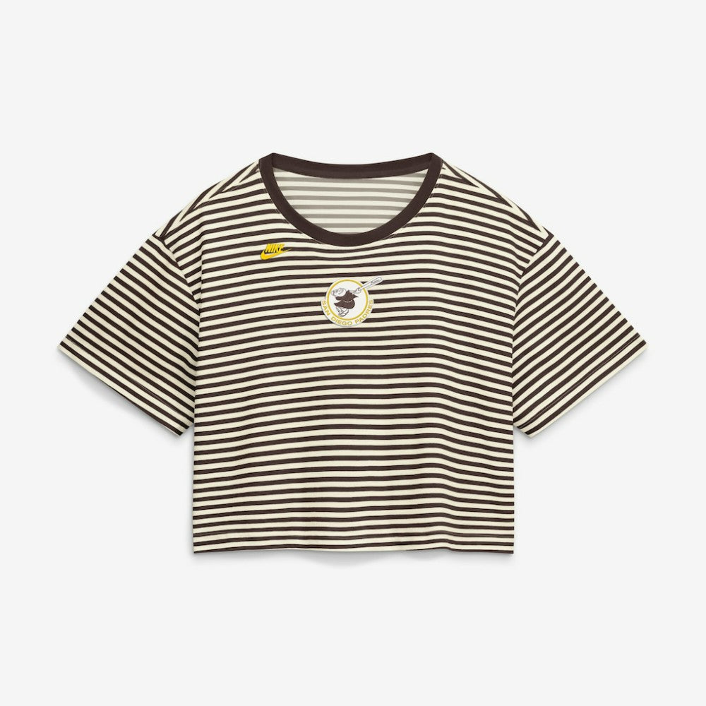 San Diego Padres Nike Women's Cooperstown Collection Striped Cropped T-Shirt - Brown/Cream T-shirts