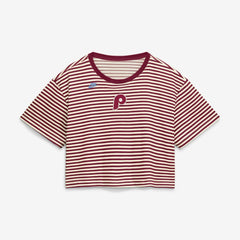 Philadelphia Phillies Nike Women's Cooperstown Collection Striped Cropped T-Shirt - Burgundy/Cream T-shirts