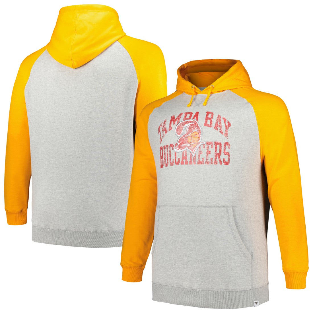 Tampa Bay Buccaneers Profile Big & Tall Favorite Arch Throwback Raglan Pullover Hoodie Heather Gray/Orange