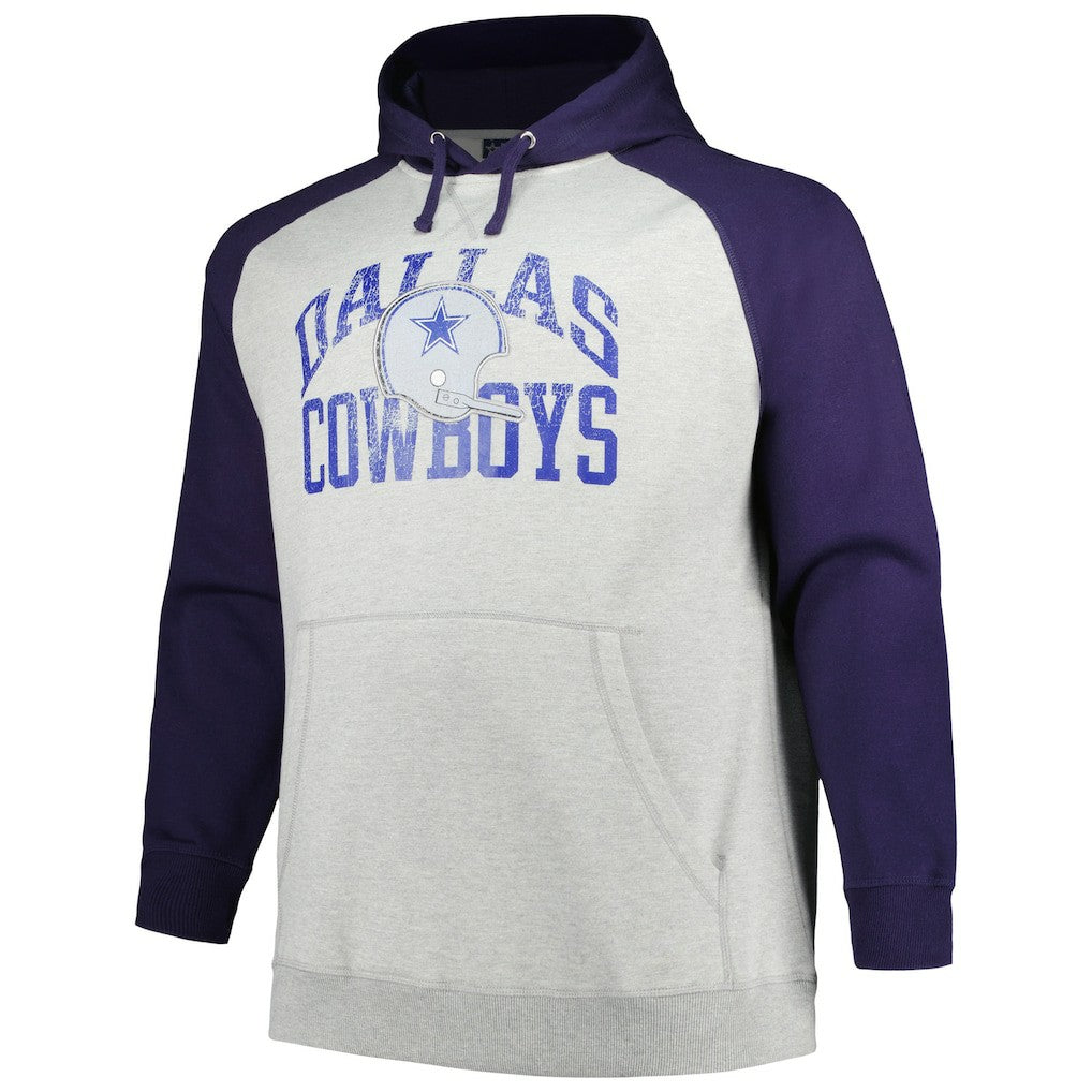 Dallas Cowboys Profile Big & Tall Favorite Arch Throwback Raglan Pullover Hoodie Heather Gray/Navy