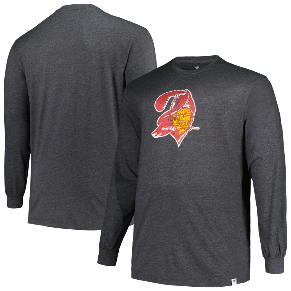 Tampa Bay Buccaneers Profile Big & Tall Throwback Long Sleeve T-Shirt Heather Charcoal