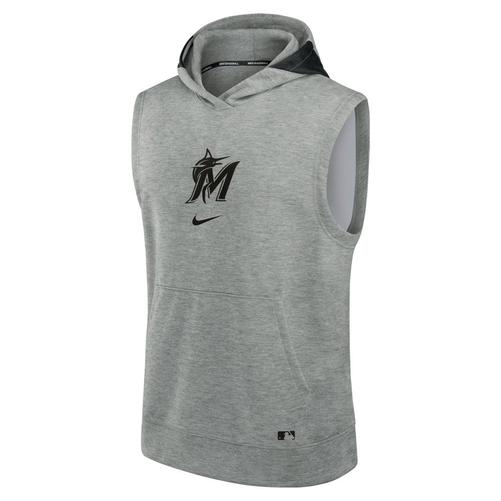 Miami Marlins Nike Authentic Collection Early Work Dri-FIT Sleeveless Hoodie - Heather Gray Hoodies
