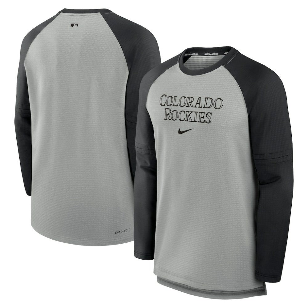 Colorado Rockies Nike Authentic Collection Game Time Raglan Performance Long Sleeve T-Shirt - Heather Gray/Black T-shirts
