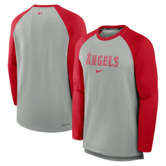 Los Angeles Angels Nike Authentic Collection Game Time Raglan Performance Long Sleeve T-Shirt - Heather Gray/Red T-shirts