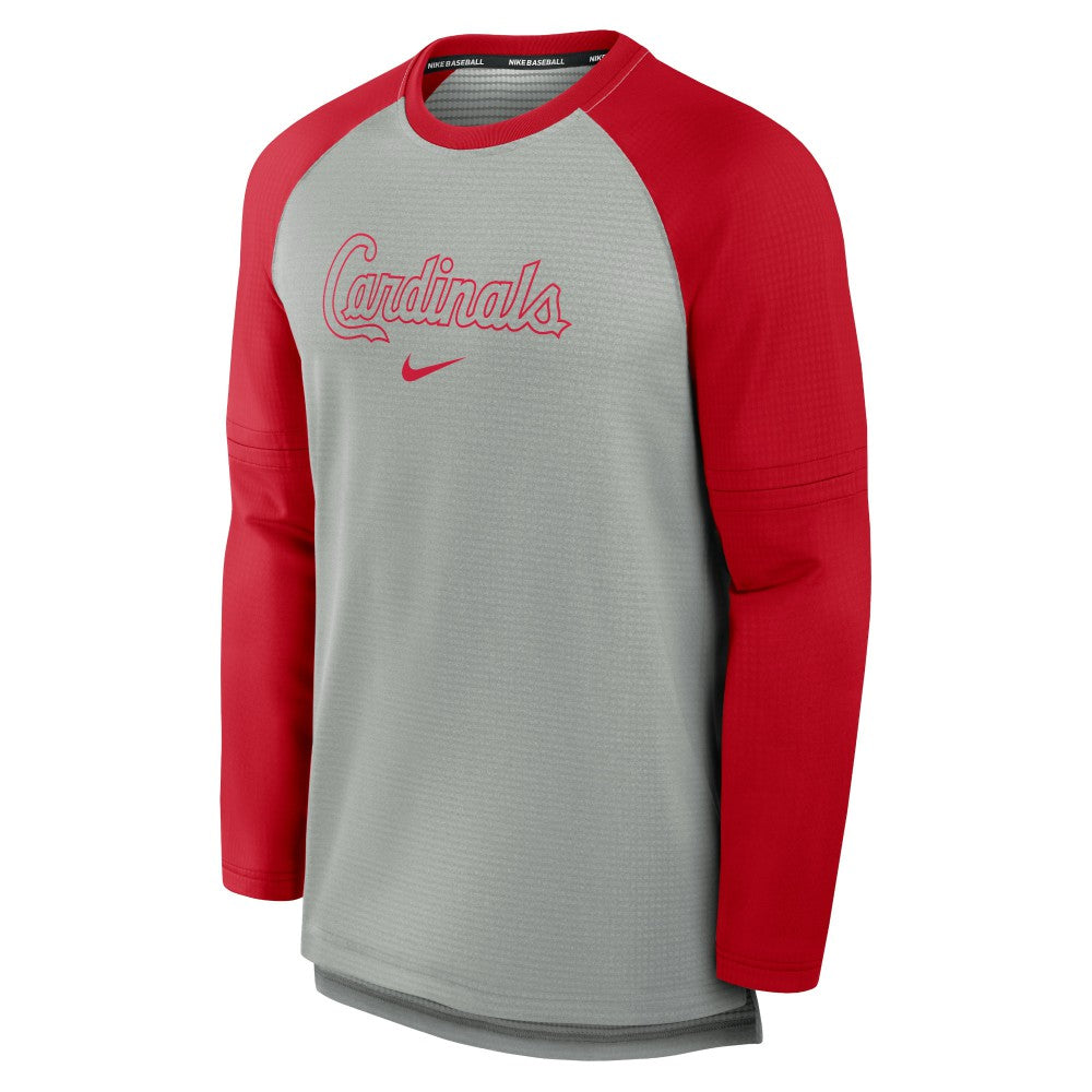 St. Louis Cardinals Nike Authentic Collection Game Time Raglan Performance Long Sleeve T-Shirt - Heather Gray/Red T-shirts