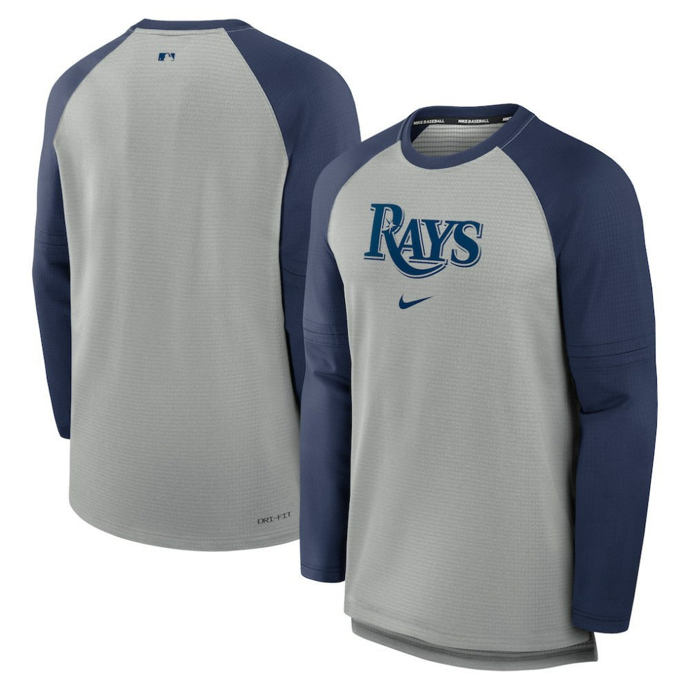 Tampa Bay Rays Nike Authentic Collection Game Time Raglan Performance Long Sleeve T-Shirt - Heather Gray/Navy T-shirts