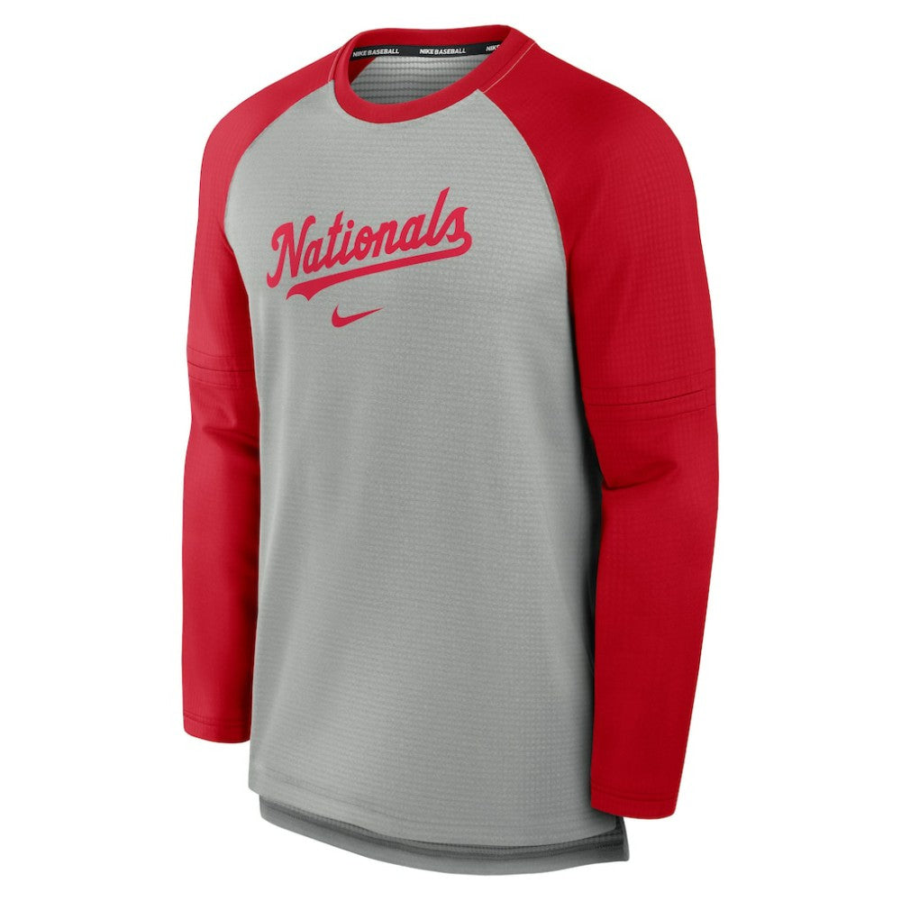 Washington Nationals Nike Authentic Collection Game Time Raglan Performance Long Sleeve T-Shirt - Heather Gray/Red T-shirts