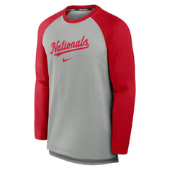 Washington Nationals Nike Authentic Collection Game Time Raglan Performance Long Sleeve T-Shirt - Heather Gray/Red T-shirts