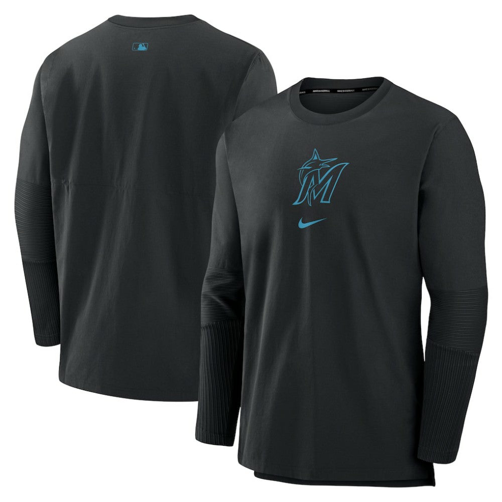 Miami Marlins Nike Authentic Collection Player Dri-FIT Lightweight Pullover - Black Pullover