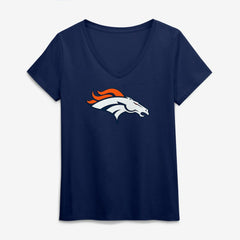 Denver Broncos Logo Athletic Women's Primary Logo V-Neck T-Shirt Navy