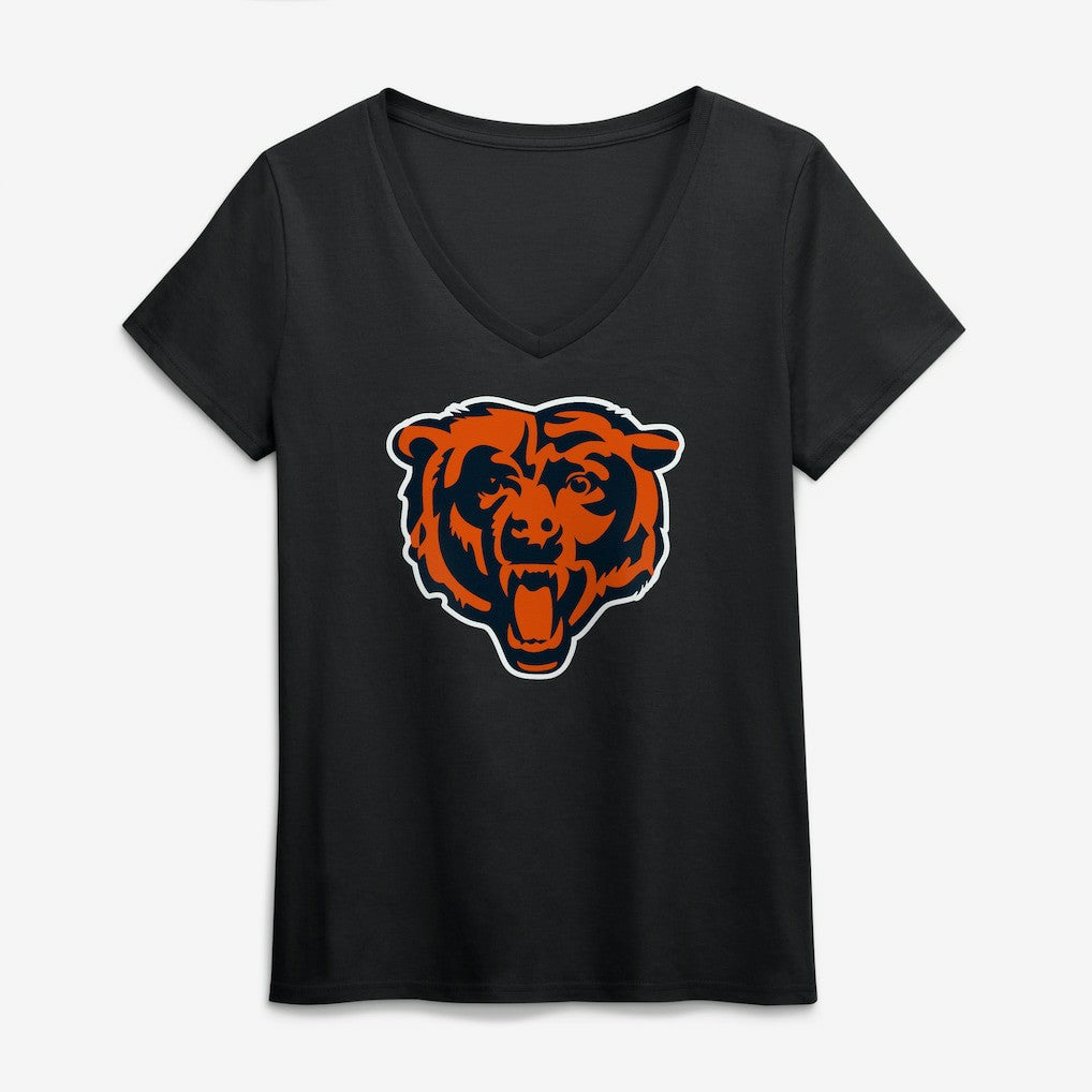 Chicago Bears Logo Athletic Women's Primary Logo V-Neck T-Shirt Black