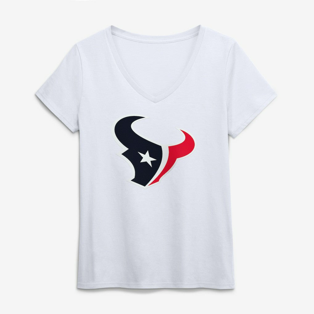 Houston Texans Logo Athletic Women's Primary Logo V-Neck T-Shirt White