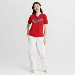 Washington Nationals Fanatics Women's Diva Race Ahead Raglan V-Neck T-Shirt - Red T-shirts