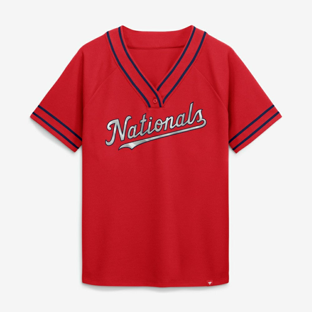 Washington Nationals Fanatics Women's Diva Race Ahead Raglan V-Neck T-Shirt - Red T-shirts