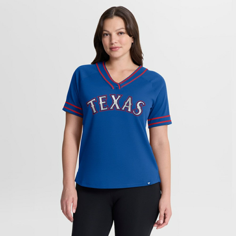 Texas Rangers Fanatics Women's Diva Race Ahead Raglan V-Neck T-Shirt - Royal T-shirts