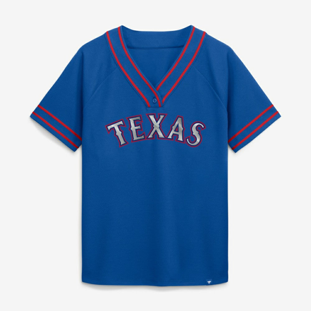 Texas Rangers Fanatics Women's Diva Race Ahead Raglan V-Neck T-Shirt - Royal T-shirts