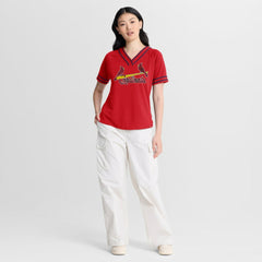 St. Louis Cardinals Fanatics Women's Diva Race Ahead Raglan V-Neck T-Shirt - Red T-shirts