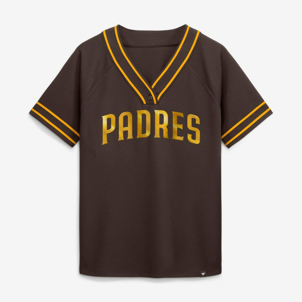 San Diego Padres Fanatics Women's Diva Race Ahead Raglan V-Neck T-Shirt - Brown T-shirts
