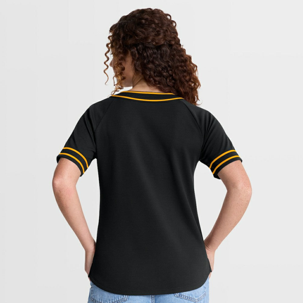 Pittsburgh Pirates Fanatics Women's Diva Race Ahead Raglan V-Neck T-Shirt - Black T-shirts