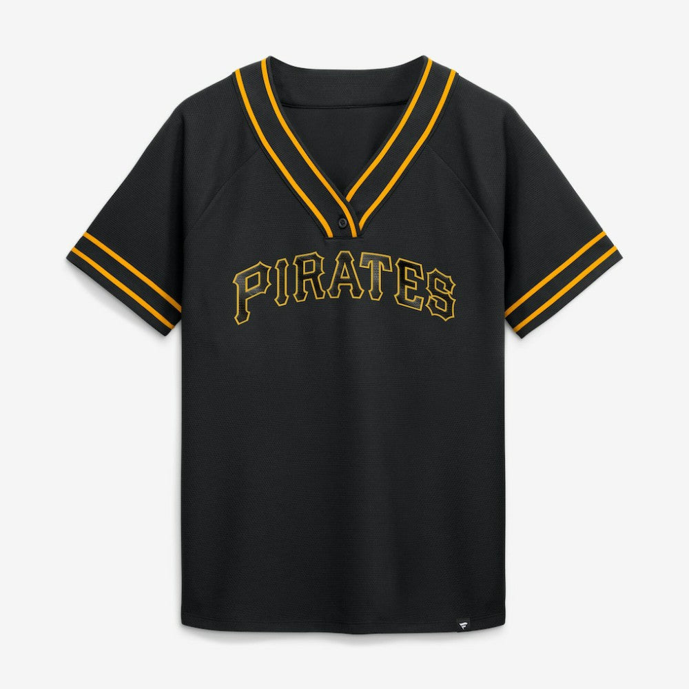 Pittsburgh Pirates Fanatics Women's Diva Race Ahead Raglan V-Neck T-Shirt - Black T-shirts