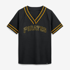 Pittsburgh Pirates Fanatics Women's Diva Race Ahead Raglan V-Neck T-Shirt - Black T-shirts