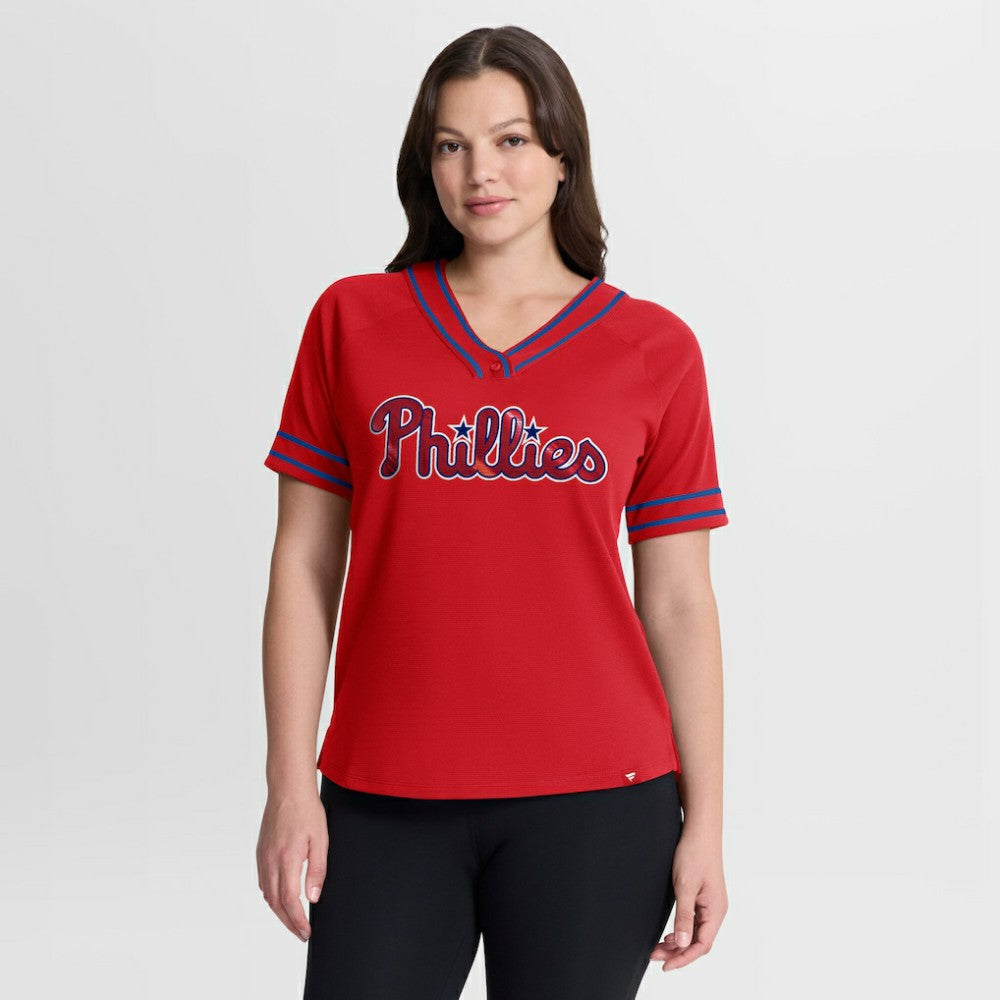 Philadelphia Phillies Fanatics Women's Diva Race Ahead Raglan V-Neck T-Shirt - Red T-shirts