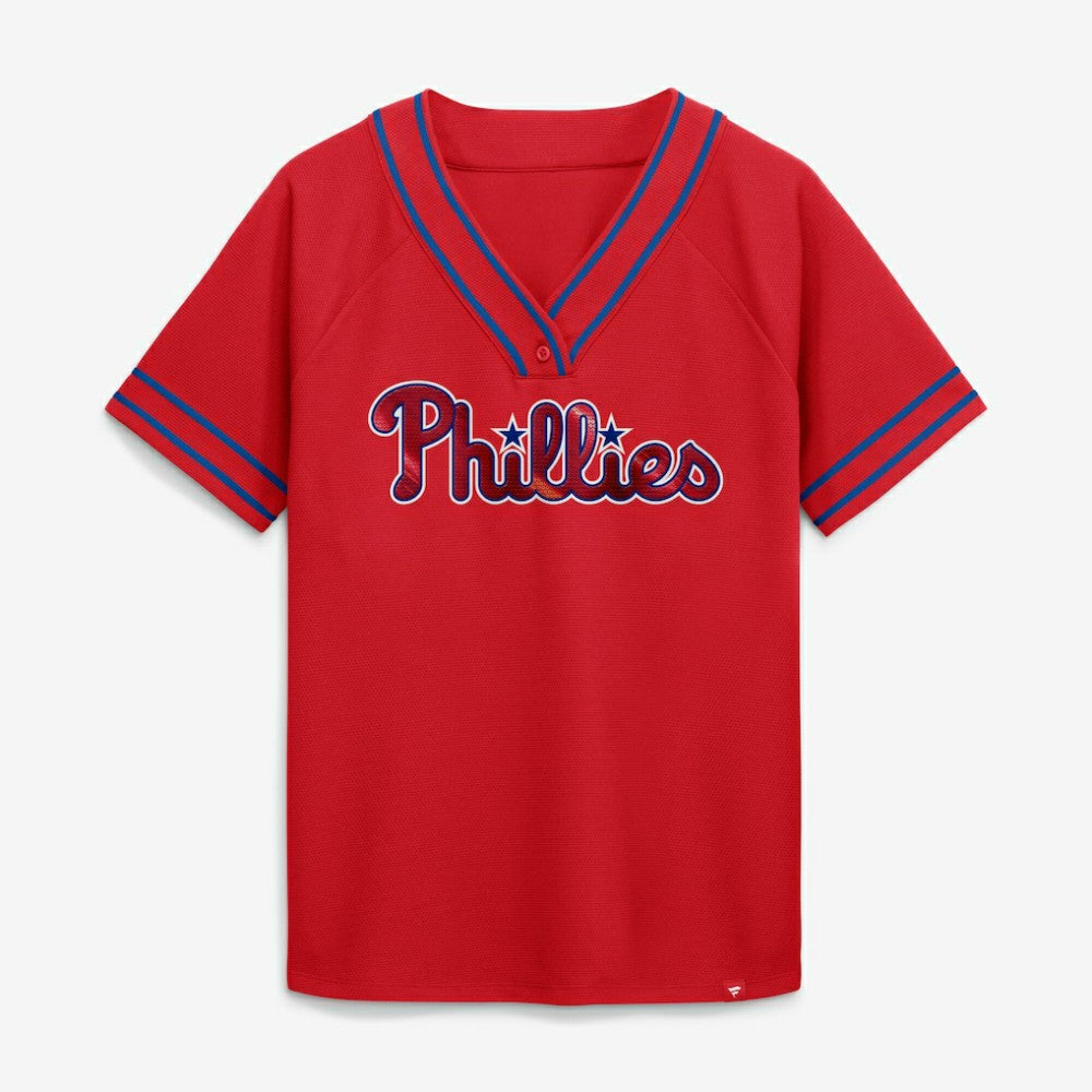 Philadelphia Phillies Fanatics Women's Diva Race Ahead Raglan V-Neck T-Shirt - Red T-shirts